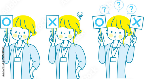 マルとバツ　若い女性看護師表情イラストセット