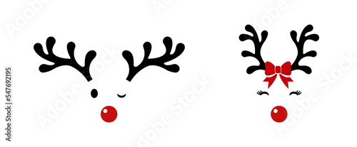 Reindeer faces with ribbons in a vector illustration. Vector illustration White background with isolated elements