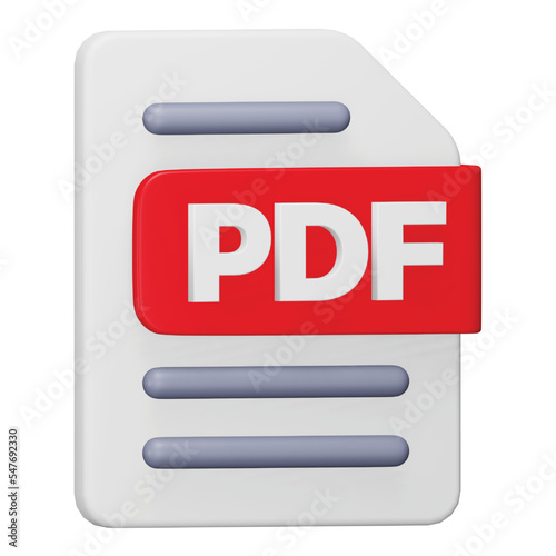 Pdf file format 3d rendering isometric icon.
