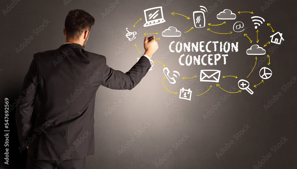 businessman drawing social media icons businessman drawing social media icons