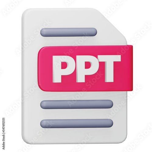 Ppt file format 3d rendering isometric icon.
