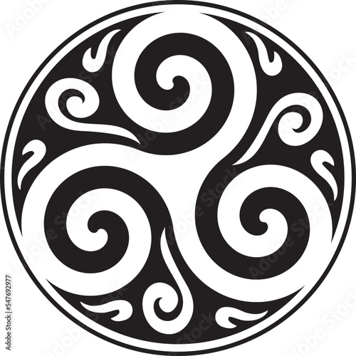 Symbole celtique - Nœud celtique et cercle Triskel - Trinité - Géométrie sacrée - Énergie - Roue Noir et Blanc