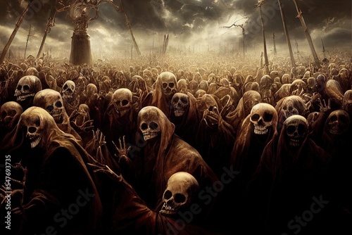 illustration assembly of dead souls in hell