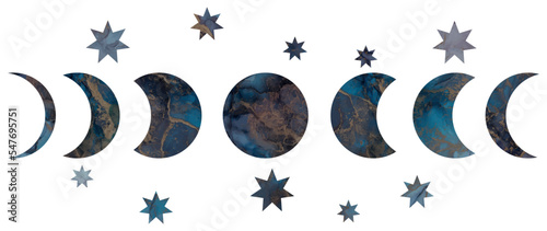 Moon phases. Magic alcohol ink. Vector illustration.