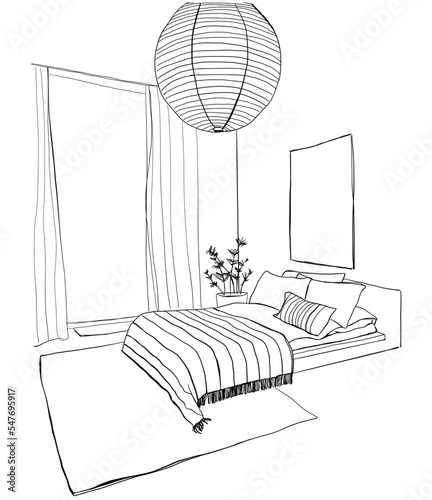 Bedroom modern interior vector drawing isolated on white background