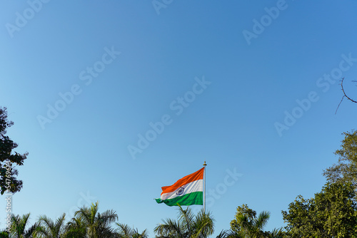 Photography Beautiful Indian flag photo against blue sky