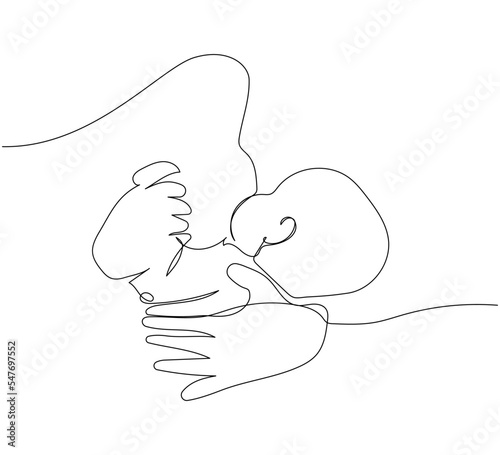 Mom breastfeeding a newborn baby close-up one line art. Continuous line drawing of newborn, motherhood, family, love, child, breastfeeding, lactation, healthy lifestyle.