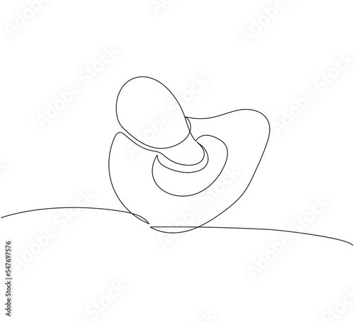Pacifier, nipple one line art. Continuous line drawing of baby, kid, newborn, child, baby accessories, first teeth, health, bite, sedation.