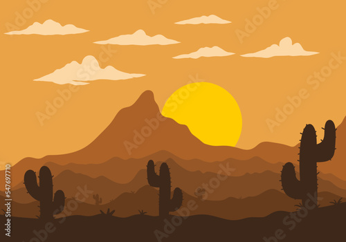 Colorful desert landscape with cactus trees illustration