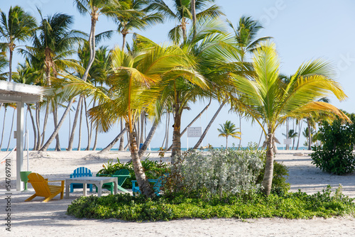 Chairs on the beach on the Caribbean coast. © Aleksandr Rybalko