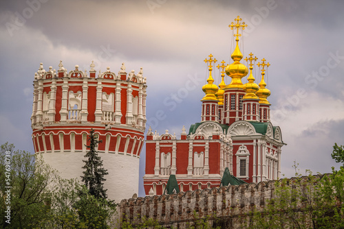 Novodevichy convent golden domes in Moscow, Russia