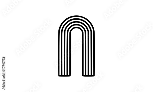 Vector Logo of Modern Alphabet Letter N, Parallel lines stylized rounded font
