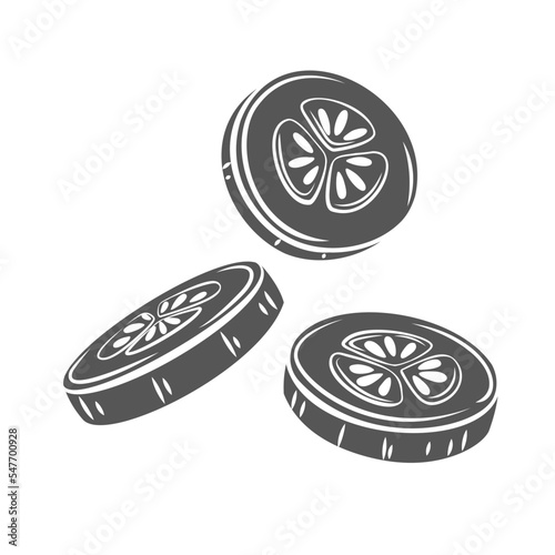Cucumber slices glyph icon vector illustration. Silhouette of chopped vegetable cut into juicy pieces of circle shape, round cucumber slices fly in air for cooking natural and healthy vitamin salad