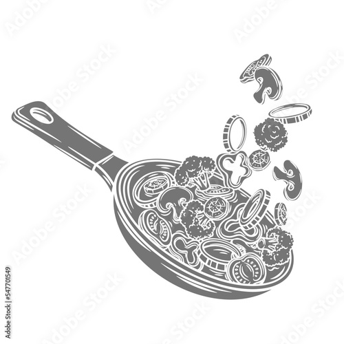 Vegetables fly into pan glyph icon vector illustration Fototapet