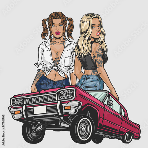 Cool girls lowriders colorful sticker