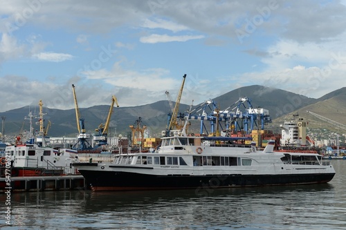 Motor ship "Vladimir Shapurko" for boat trips at the pier in the city of Novorossiysk