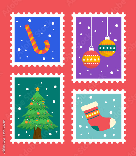 christmas themed postage stamp vector illustration design