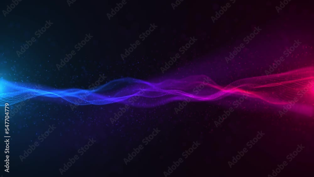 A gently undulating electric blue  and red digital fractal light wave with floating particles animation. This abstract technology concept motion background is 4K and a seamless loop.