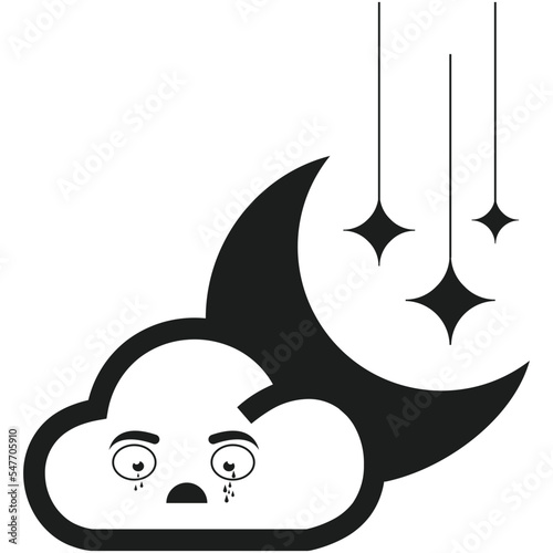 Cartoon cloud with moon Mystical Design