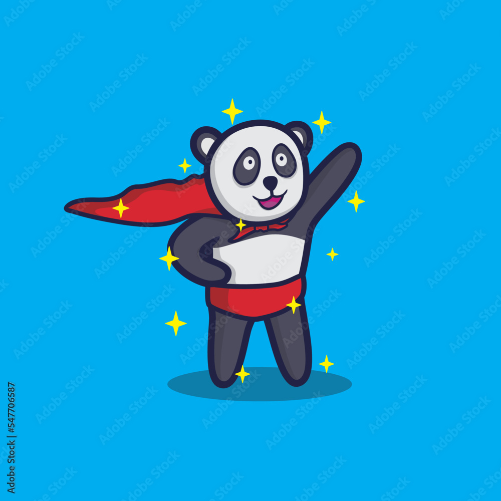 vector illustration of cute panda hero, with cartoon style, .suitable as a sticker, t-shirt design,icon, etc