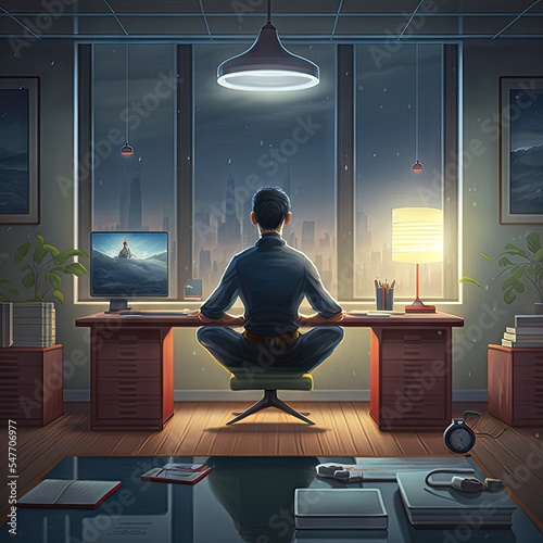 Mindfulness Meditation in the office during work photo