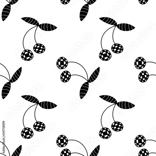 Cherries seamless pattern. Black berries on the white background.