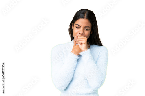 Young African American woman over isolated chroma key background coughing a lot