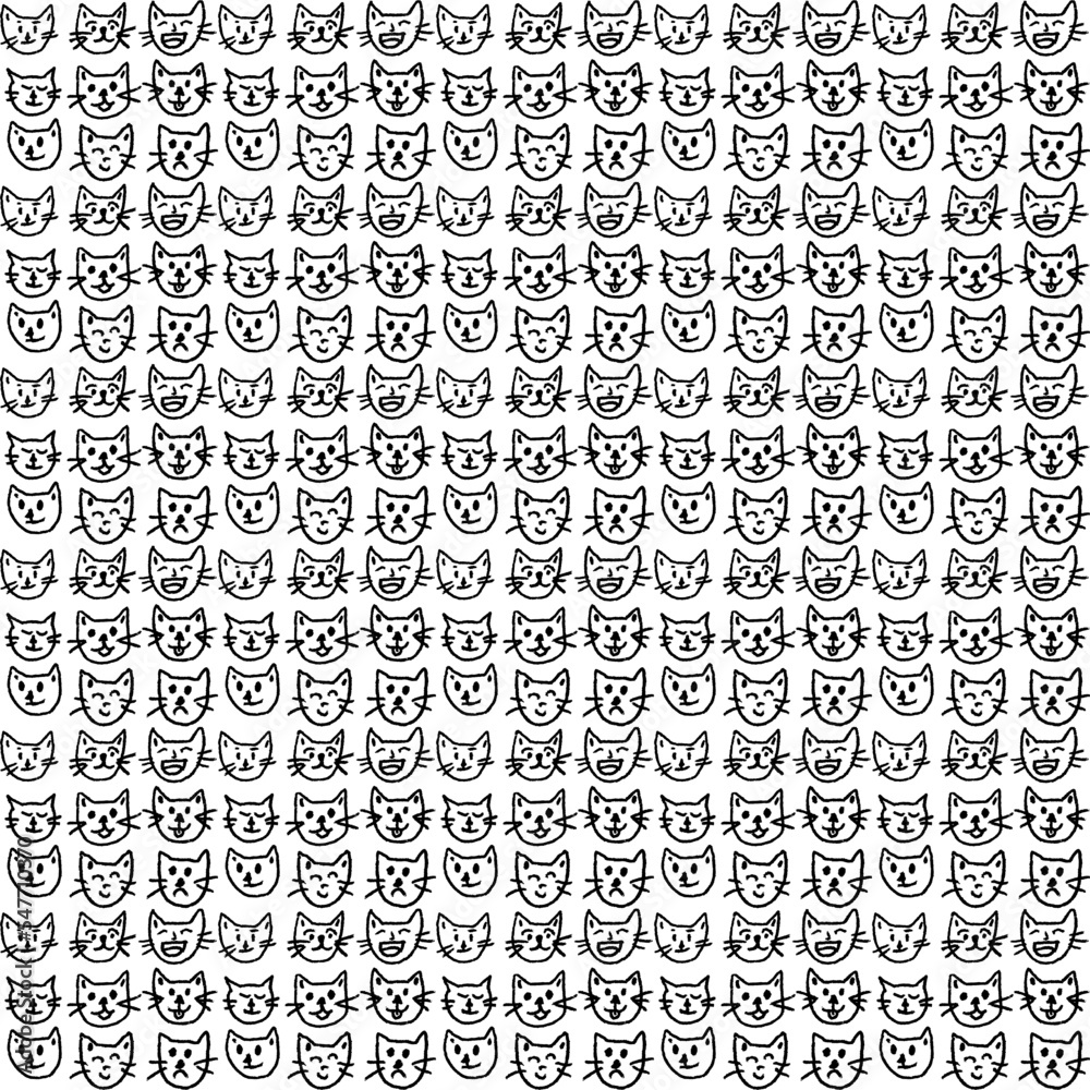 Cat seamless pattern faces hand draw