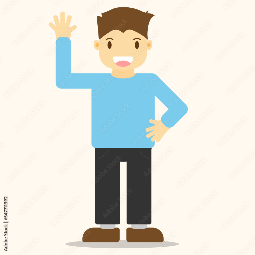 Cheerful man character show hand up hello isolated vector