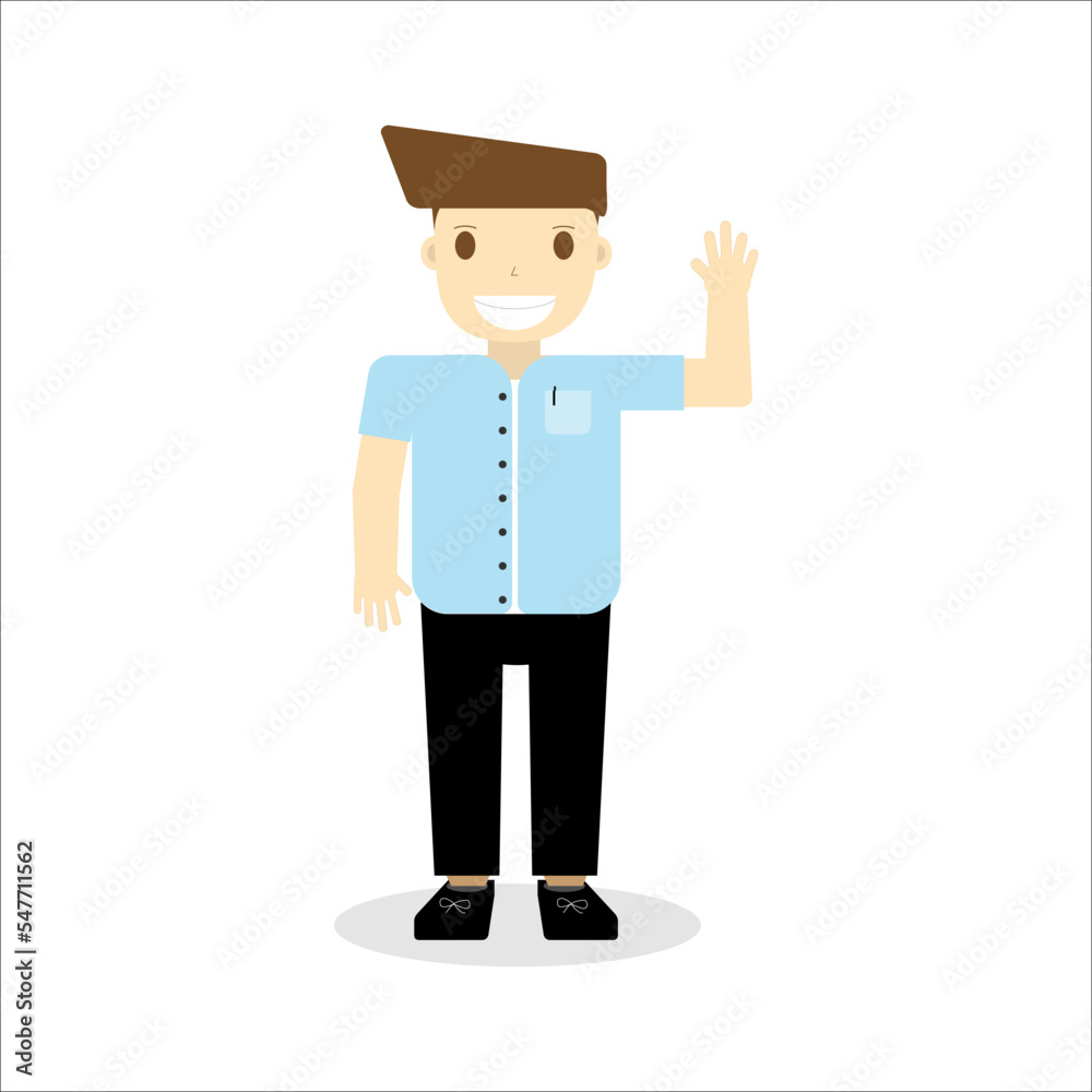 Cheerful businessman character show hand up hello isolated vector Cheerful businessman character show hand up hello isolated vector