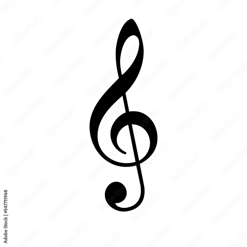 Treble clef icon isolated on white background. Music icon. Music pictogram close-up