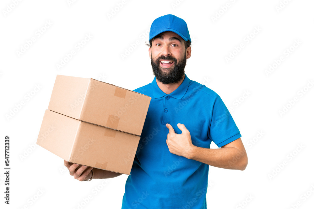 Delivery caucasian man over isolated chroma key background with surprise facial expression Delivery caucasian man over isolated chroma key background with surprise facial expression