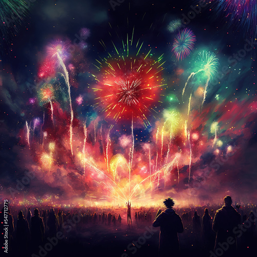 Fireworks light up the sky. AI.