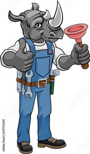 Rhino Plumber Cartoon Masco...