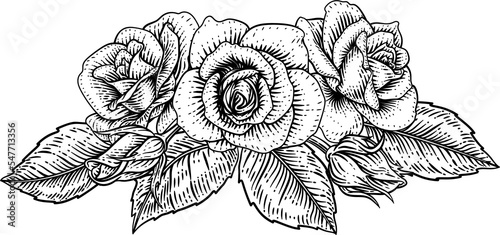 Rose Flower Design Woodcut ...