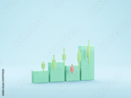 3d business chart graph growing with trading graph  3d rendering 