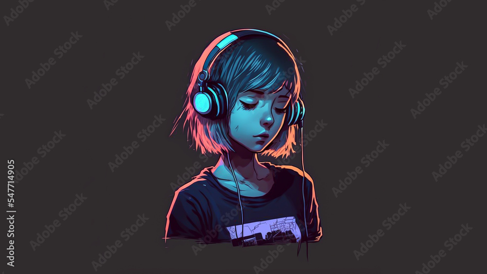 Premium AI Image | Anime girl with headphones and a laptop Generative AI-demhanvico.com.vn