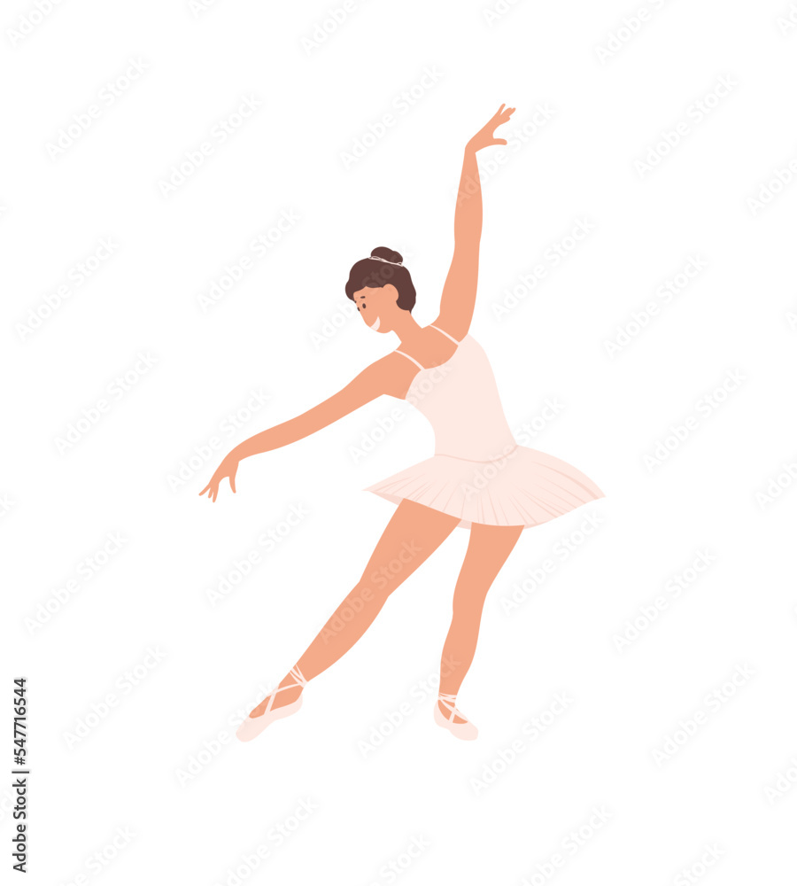 Ballerinas Dancing Ballet isolated on white. Cartoon Girl, Woman Classic Choreography dancer, pink tutu and Pointe shoes. Ballet dancer