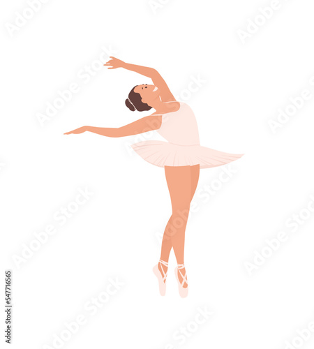 Fototapeta Naklejka Na Ścianę i Meble -  Ballerina Dancing Ballet isolated on white. Cartoon Girl, Woman Classic Choreography dancer, pink tutu and Pointe shoes.