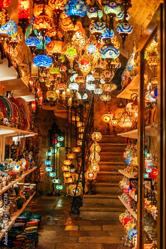 Turkish mosaic lamps at gift shops in Kotor old town