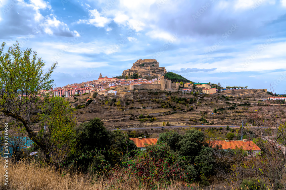 View of Morella castle Spain historic hill top city Castellon Province, Valencian Community