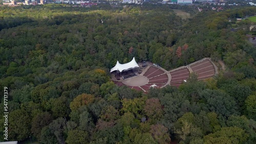 Amphitheater in the middle of the forest. Spectacular aerial view flight berlin photo