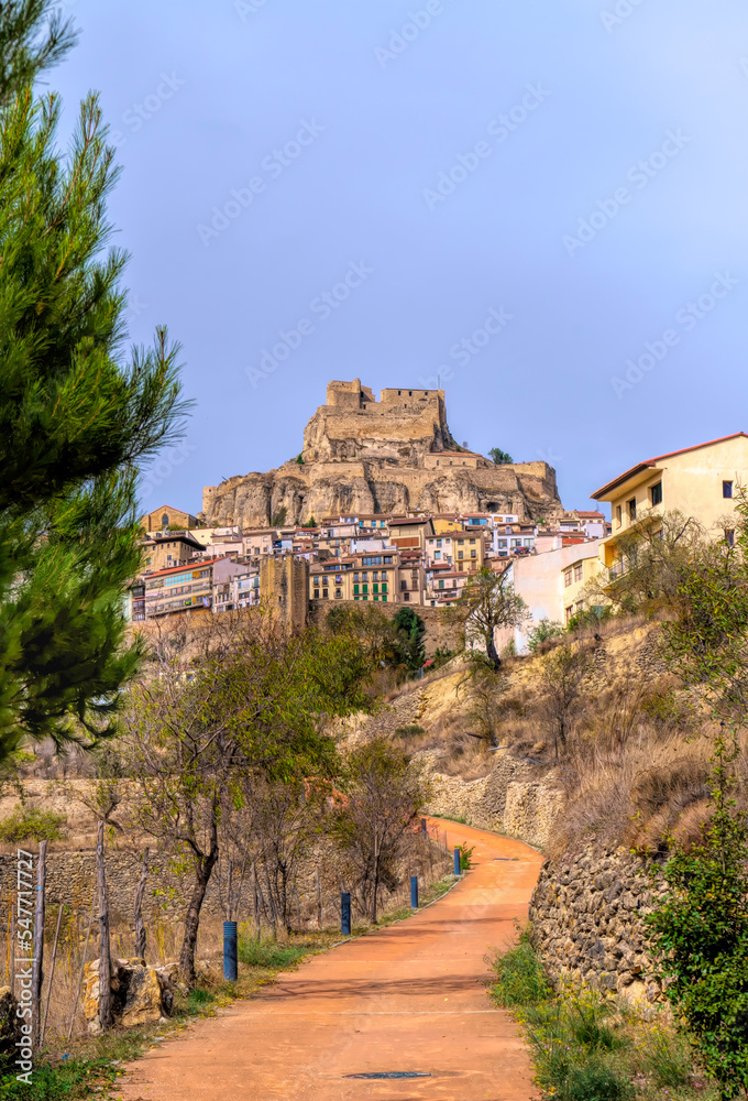 Morella castle Spain historic medieval fortification in walled town Valencian Community Spain