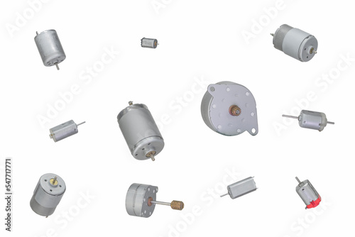 Various dc electric motors isolated on white background