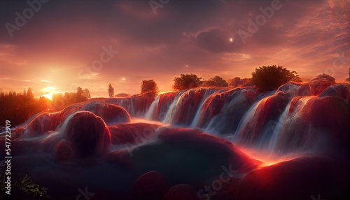 Rojo68 alien floating garden st sunset with pwaterfalls photore 
