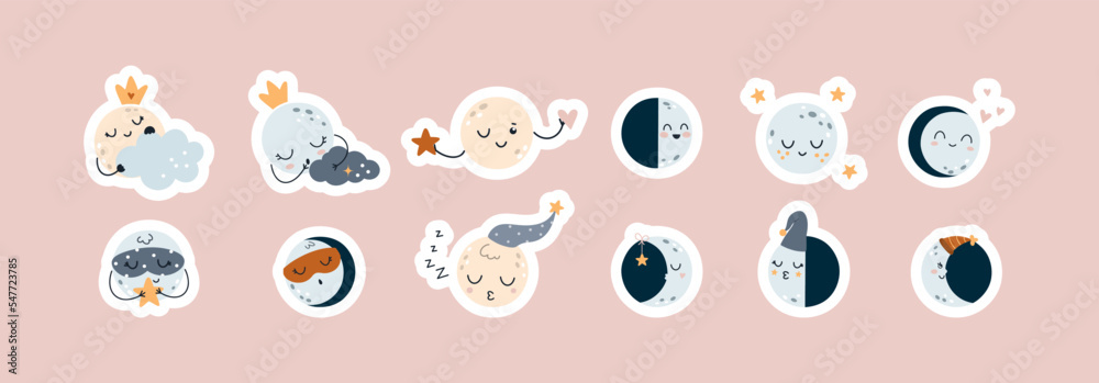 Cartoon moon phases stickers