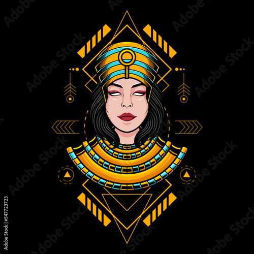 Egyptian Girl Cleopatra head and illustration