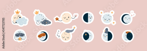 Cartoon moon phases stickers