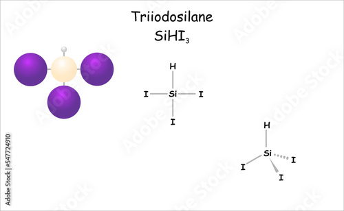 Stylized molecule model/structural formula of triiodosilane.