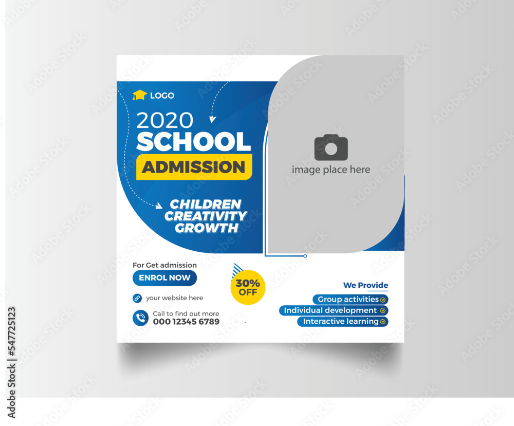School admission social media post or web banner template School admission social media post or web banner template
